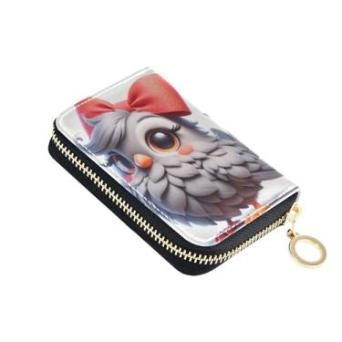 Imagem de Carteira feminina pequena com bloqueio de RFID com zíper e bolso para moedas, desenho animado de pássaro