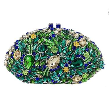 Imagem de Boutique De FGG Bolsa feminina com flores para noite e bolsas formais com strass, bolsa de mão de cristal de casamento, mini, Multi verde nº 10, Small
