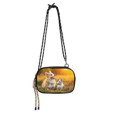 Imagem de TSENQUE Bolsa feminina fofa para cães Corgi Cat Field pequena bolsa transversal bolsa para celular bolsa de ombro bolsa de viagem alça longa
