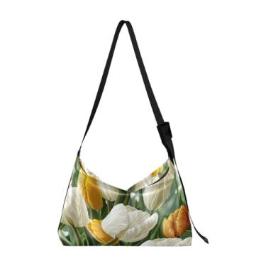 Imagem de Bolsa de couro tulipas brancas com alça de ombro, bolsa de ombro masculina de couro, bolsa tiracolo de couro, Tulipas brancas-13, One Size
