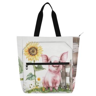 Imagem de Linda bolsa de trabalho feminina com estampa de porco feliz, bolsas de tecido de lona, faculdade, escola, viagem, livros, presente para amantes