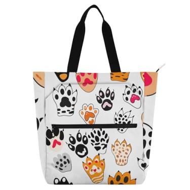 Imagem de Linda bolsa de trabalho com patas de gato para mulheres, bolsa de lona com zíper, bolsa de praia utilitária, para crianças, para amantes de livros, presentes