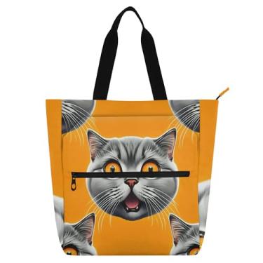 Imagem de Linda bolsa de trabalho feminina com rostos de gato, laranja, lona, praia, livro, com zíper, bolsas para professores, presente para amantes de livros