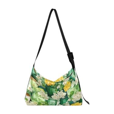 Imagem de GAIGEO Bolsa transversal grande de couro aquarela azul e folhagem dourada, bolsa tiracolo de couro sintético, bolsa de ombro de couro, Trevo trevo e garrafa - 3, One Size