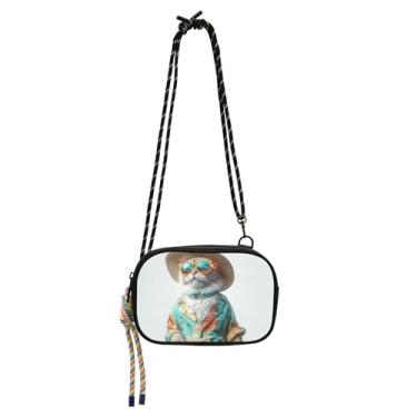 Imagem de TSENQUE Bolsa tiracolo feminina divertida de gato fofa, pequena, carteira para celular, bolsa casual, bolsas de ombro