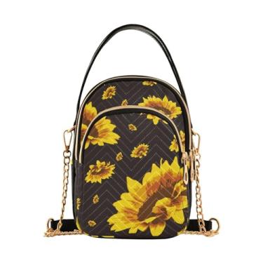 Imagem de Duas bolsas transversais femininas para filhotes e bolas de beisebol francesas, bolsas de viagem transversais, bolsas transversais para mulheres, Girassóis amarelos dourados em preto, One Size
