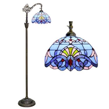 Imagem de Luminária de chão estilo Tiffany com vitral barroco em arco, 30x45x160 cm, haste flexível ajustável, luminária de canto para leitura, decoração para quarto e sala de estar, azul.