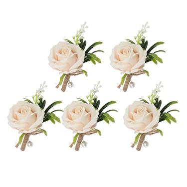 Imagem de GLOGLOW Suprimentos de Casamento Corsage de Flores Artificiais, Estilo Coreano, Plástico, 5 Peças, 5,1 X 3,1 Polegadas, para Noiva e Noivo Casamento Boutonniere Nan (champanhe)
