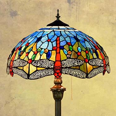 Imagem de Luminária de chão Tiffany com rosas, libélulas, uvas, girassóis e penas em vitral antigo, 2 lâmpadas, 40,6 x 40,6 x 162,6 cm (16 x 16 x 64 polegadas), ideal para sala de estar, quarto, escri