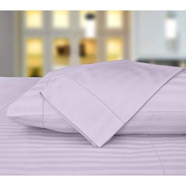 Imagem de Jogo de lençol de cama luxuoso com 4 peças, 500 fios, 100% algodão, 2 cm, listras damasco ELS da Threadmill Home, para colchões de até 45 cm de profundidade, cetim liso, Lilac, King Pillowcases