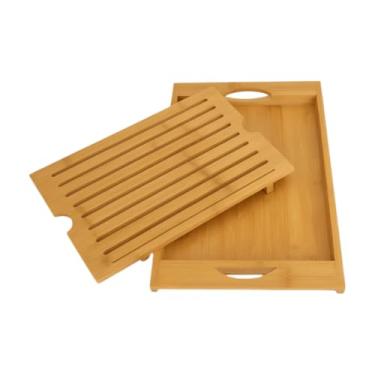 Imagem de Conjunto Para Café Da Manhã: Bandeja De Bambu Para Migalhas De PãO, Bandeja De Servir E Faca Para PãO(KIT 1 MIGALHEIRA)