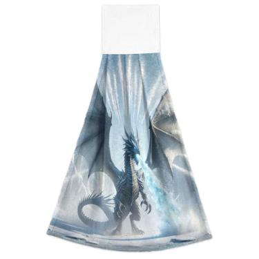 Imagem de Joitme Toalhas de cozinha de mão com laço de pendurar dragão de gelo toalhas de gravata conjunto de 2, toalha de mão de cozinha ultra absorvente decorativa, 18,2 x 14 polegadas