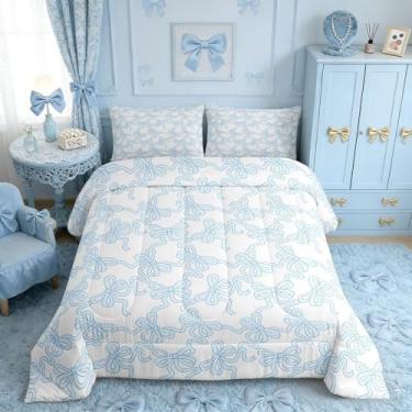 Imagem de Castle Fairy Conjunto de edredom Coquette com laço para meninos e meninas, tamanho casal, decoração de quarto de adolescentes, estilo princesa sonhadora, fofo, microfibra macia, 3 peças