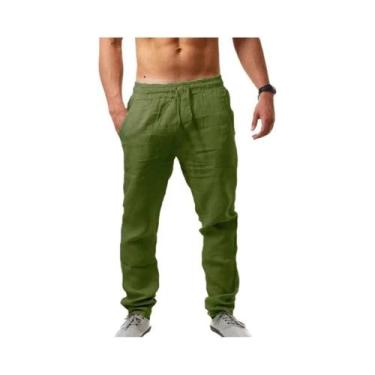 Imagem de Calças Casuais Masculinas Em Algodão E Linho Em 9 Cores Sólidas, Larga