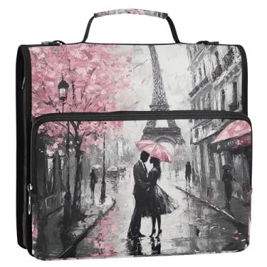Imagem de Fichários personalizados de 3 anéis com 3 anéis resistentes Torre Eiffel pintura a óleo Paris Zip up fichário organizador portfólio e estojo pasta de anel fichário com alça bolsa escolar