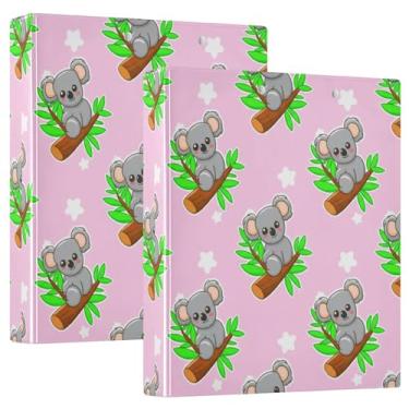 Imagem de Fichários fofos de 3 anéis rosa coalas de desenho animado 3 polegadas comporta 200 folhas fofas pastas de portfólio anel redondo fichário resistente, 31,5 x 27 x 6 cm, 1 pacote