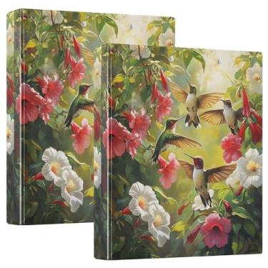 Imagem de 3 anéis personalizados de beija-flores tropicais coloridas para fichários de 3 cm comporta 200 folhas, fichário de apresentação de anel redondo, 31,5 x 27 x 6 cm, pacote com 2