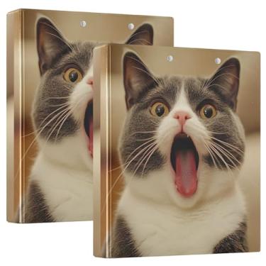 Imagem de Cute Gray Cat Yawns 3 fichários com 3 anéis comporta 200 folhas premium para caderno, anel redondo, 31,5 x 27 x 6 cm, pacote com 2