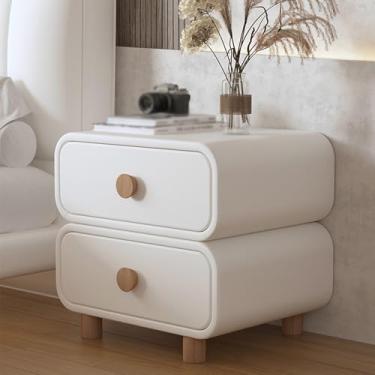 Imagem de Modern Bedside Table Wood, Leather Finish, Sturdy Legs, Large-capacity Double Drawer Design, Rounded Corners, Smooth Drawer Slides, Suitable for Bedrooms.(B,35 * 40 * 50cm/14 * 16 * 20in)