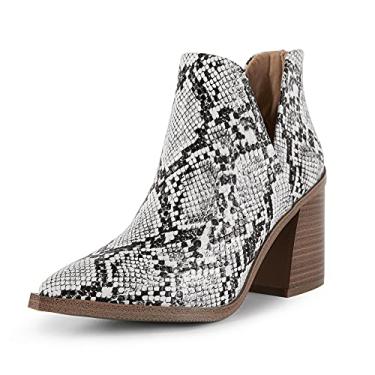 Imagem de Botas femininas de salto médio com bico fino da FISACE, botas curtas de couro sintético com zíper nas costas, Snake, 7