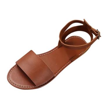 Imagem de Sandália feminina casual boêmia de salto baixo com bico redondo para uso diário, confortável e fácil de estilizar, Marrom, 34