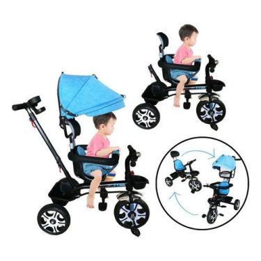 Imagem de Triciclo Carrinho Infantil Empurrador Cestinha Pedal Azul - Importway