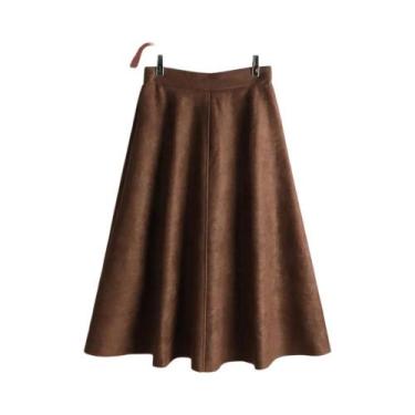 Imagem de Saias Midi De Camurça De Cintura Alta Para Mulheres, Outono Inverno, M