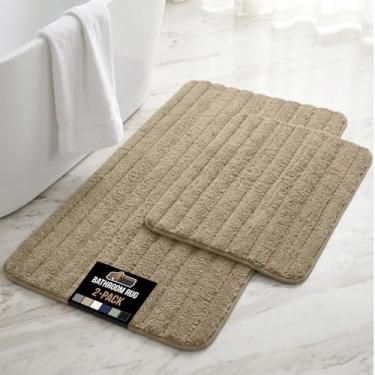 Imagem de GORILLA GRIP Tapetes de banheiro texturizados, tapetes de banho listrados absorventes de espuma viscoelástica macia conjunto de 2, lavável na máquina, resistente ao desbotamento, tapete de banho de