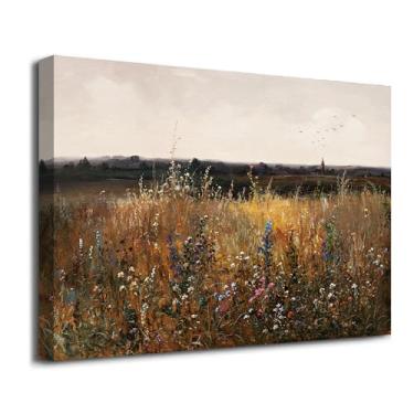 Imagem de Arte em tela decoração de parede em tela vintage imagens de parede para sala de estar arte de parede de flores silvestres coloridas impressões em tela paisagem vintage arte de parede para paredes