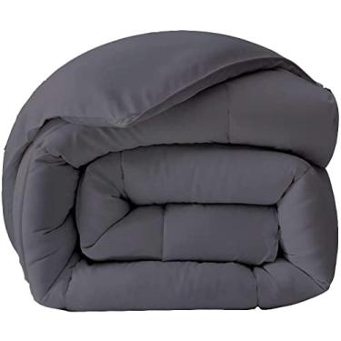 Imagem de Linen Era Conjunto de edredom alternativo Cal-King (295 x 248 cm) - Conjunto de edredom 100% algodão costurado em caixa cinza escuro com 2 fronhas com fecho de envelope