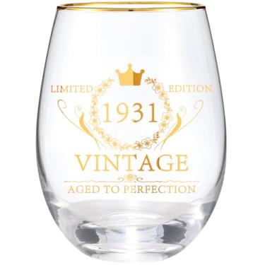 Imagem de Presentes de aniversário de 95 anos para mulheres - Ideias de presente de aniversário de 95 anos, taças de vinho tinto gravadas vintage 1931, presentes de aniversário de 95 anos para ela, decorações