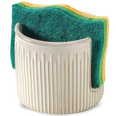 Imagem de Seyatoo Suporte de esponja de cerâmica para pia de cozinha, escorredor de pratos de esponja de limpeza, organizador compacto para pia de fazenda, branco vitrificado