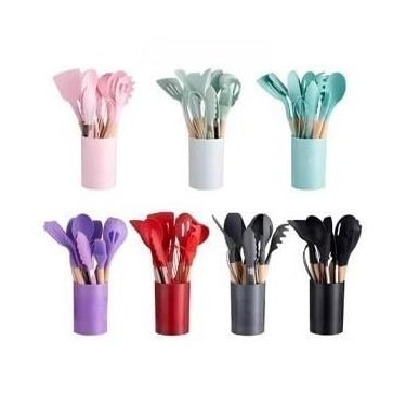Imagem de Kit 5 Peças Utensílios De Cozinha Silicone Colher Espátula Espátula Pequena Pincel(12 Peças-31.5CM-1KIT-aleatória)