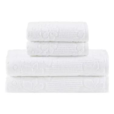 Imagem de Jogo de Toalhas de Banho Aveludadas 100% Algodão 4 Peças Alta Absorção Macias(Branca)
