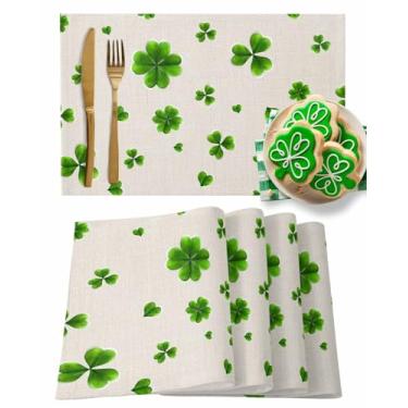Imagem de Jogo americano de Dia de São Patrício, conjunto de 4, tapetes de mesa antiderrapantes à prova de calor, grama trifolha, lavável, limpável, jogo americano de linho para cozinha, jantar, decoração de
