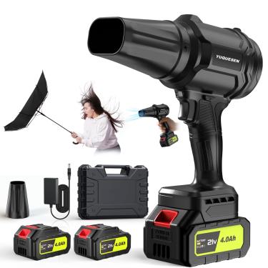 Imagem de Soprador de folhas sem fio, soprador de folhas portátil de 60.0000 RPM com 2 baterias e carregador de 4,0 Ah, sopradores de folhas leves para limpeza de pátio, cuidados com o gramado, folhas, poeira