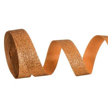 Imagem de PATIKIL Rolo de fita de glitter metálico, rolos de tecido de embrulho de presente de borda única para artesanato, buquê de casamento, festa de casamento, decoração de Natal, marrom