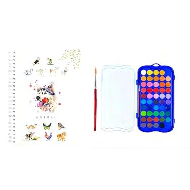 Imagem de Kit de pintura em aquarela, equipado com pincéis de tinta aquarela de 12 cores, kit de pintura em aquarela para iniciantes (48 cores - animais)