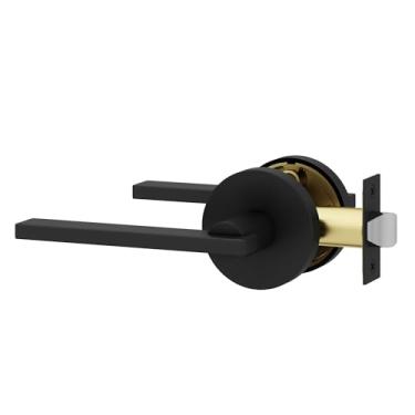 Imagem de Okun Valli 1 maçaneta de porta de passagem para banheiro e quarto interior reversível em preto fosco