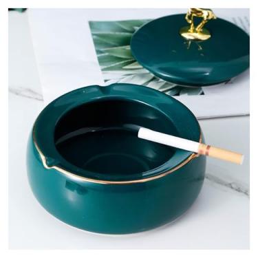 Imagem de WYNSJDBB Cinzeiro luxuoso cinzeiro de cerâmica com tampa de decoração de alce, cinzeiros para fumar, presente extravagante, decoração de mesa requintada/acessórios brancos (verde)