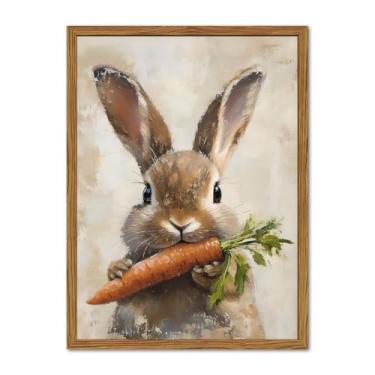 Imagem de Arte de parede de coelho vintage emoldurado, lindo coelhinho da Páscoa com imagens de cenoura, decoração de parede, 3D, arenito, primavera, cottagecore, casa de campo, pinturas de animais para casa