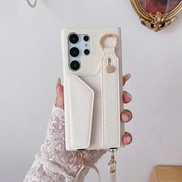 Imagem de Capa Luxo Crossbody Alça Ajustável Galaxy S25 Ultra Couro PU (branco, S25 Ultra)