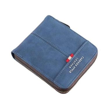 Imagem de Carteira Masculina De Couro PU Com Zíper, Estilo Vintage, Tecido Tranç