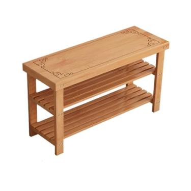 Imagem de Armários para sapatos com prateleiras para sapatos Banco de sapateira bambu, banco para entrada, sapato armazenamento 2 camadas, para varanda da sala estar, cor natural(67 * 25 * 45cm)