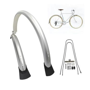 Imagem de Conjunto de para-lamas de bicicleta 700c x 50 mm completo, conjunto de para-lamas dianteiros e traseiros de bicicleta, cabe em pneus de até 45 mm (prata)