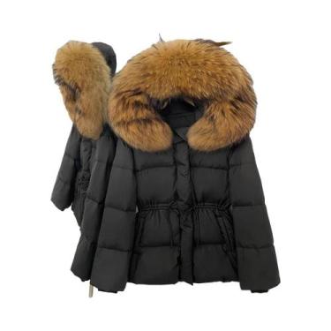 Imagem de Jaqueta Feminina Com Capuz De Pele De Raposa Real E Enchimento De Pena