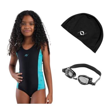 Imagem de Kit Maiô Natação Infantil Touca Tecido Infantil E Óculos Uv (Preto/Estampa Verde Veleiro - Óculos Preto, 4)