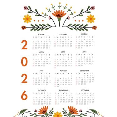 Imagem de Calendário 2026 Year at a Glance, sem moldura, 28 x 35 cm, design moderno de flores, acabamento acetinado premium, feito à mão nos EUA