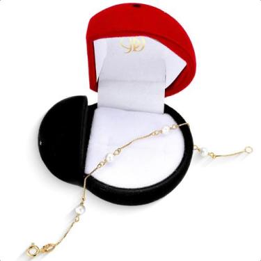 Imagem de Pulseira Infantil Veneziana Ouro 18k 750 Pérola Naturais 15cm - Paulis