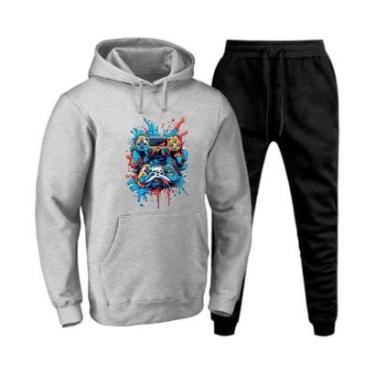 Imagem de Conjunto de Frio Moletom Plus Size Masculino Blusa Com Capuz Canguru e Calça Comprida Basica-Masculino